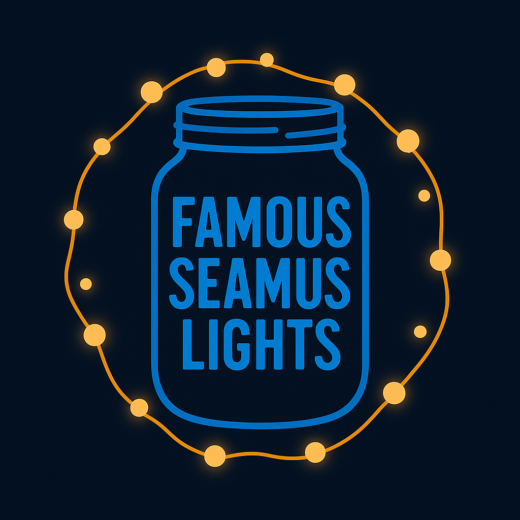 Famous Seamus Lights logo showing a mason jar wrapped in fairy lights